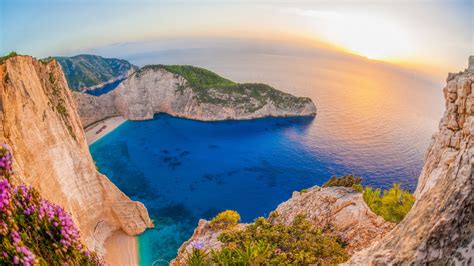 Navagio Beach Zakynthos Island In Greece Sunset Landscape