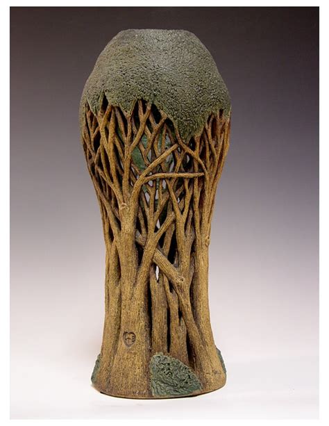 Hand Carved Tree Vase By Linda Nowell Pottery Art Clay Pottery