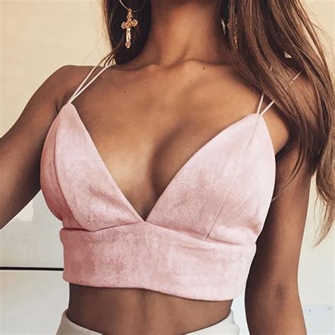 2017 Women Summer Bralette Crop Top Sexy Pink Strappy Camisole Deep V Neck Cami Camisole Casual