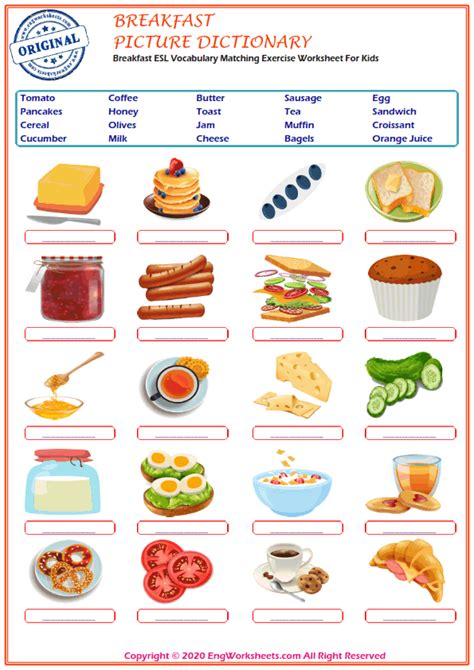 Breakfast Printable English Esl Vocabulary Worksheets Engworksheets