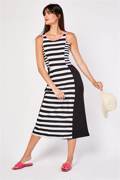 horizontal striped midi dress white black just 3