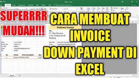 Cara Membuat Invoice Down Payment Di Excel Youtube