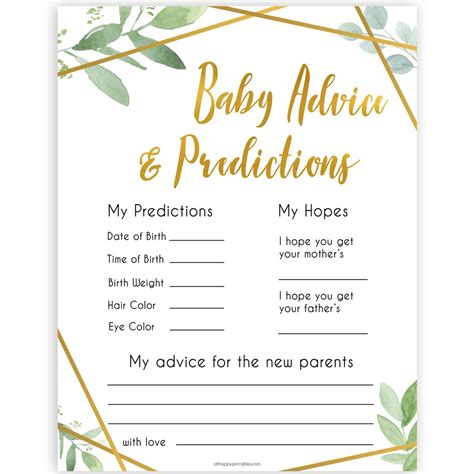 These printable baby shower games include all types of games from the hilarious to the sentimental. Baby Advice & Predictions Card - Geometric Printable Baby ...
