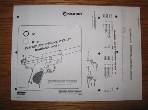Crosman Mark Mk I 1 Mark Mk Ii 2 Pistol Seal Kit Expl View Parts List