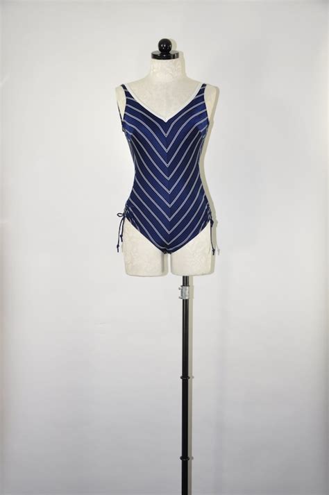 60s navy blue swimsuit 1960s chevron bathing suit … gem