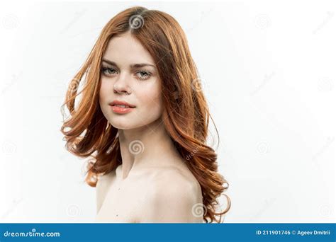 Attractive Woman Naked Shoulders Feminine Glamor Look Isolated Background Stock Photo Image Of