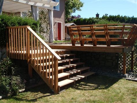 Exterior Wooden Exterior Stairs Design With Handrails And Deck Timber