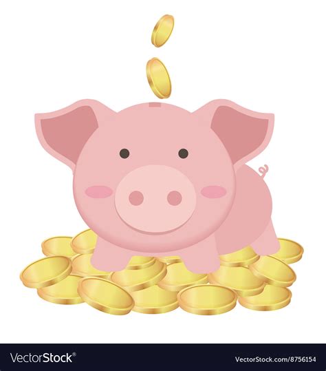 Cute Piggy Bank Standing On Many Gold Coins Vector Image