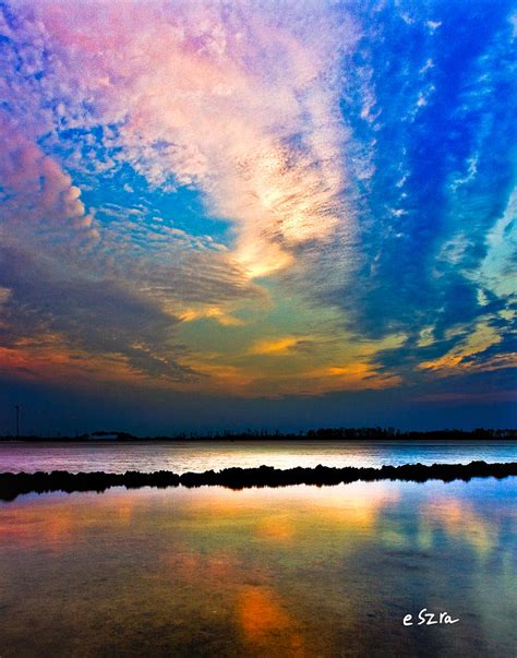 Blue Pink Clouds Reflection Lake Landscape Vertical