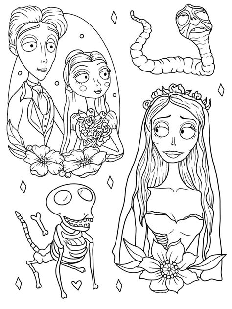 Corpse Bride Flash 👻 Cartoon Coloring Pages Outline Drawings Coloring Book Art