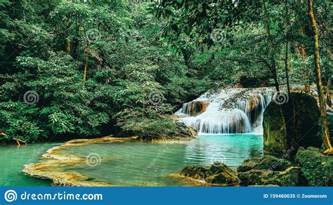 Beautiful Waterfall In Green Forest Stock Image Image Of Fresh