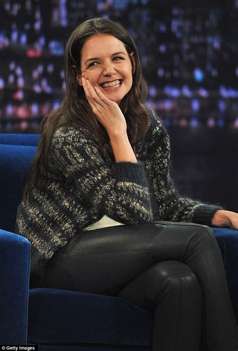 Katie Holmes Teams Sexy Leather Trousers With Granny Style Cardigan For