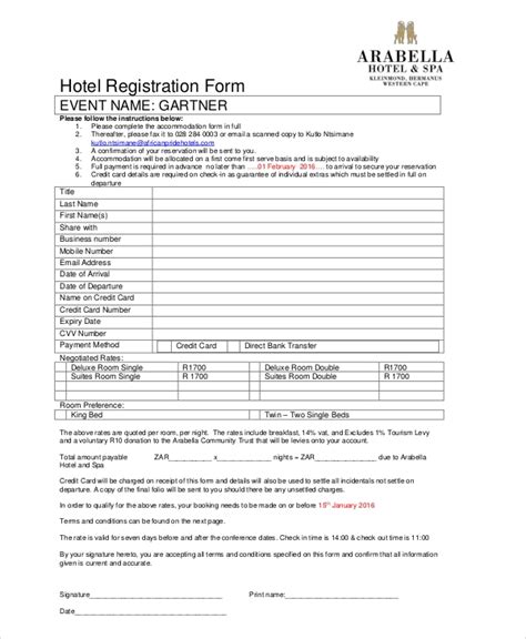 Because as said if you are colecting payments with the guest directly, the guest can just empty its credit card (or even make a booking with unvalid card) and you can't do nothing about it when the guest cancels or doesn't show up. FREE 11+ Sample Hotel Registration Forms in PDF | Excel | Word