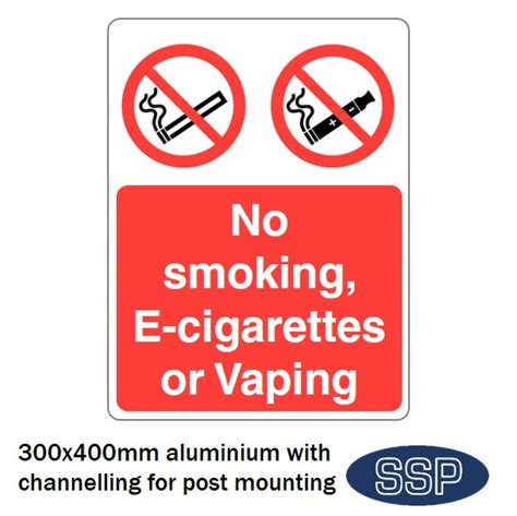 No Smoking E Cigarettes Or Vaping Aluminium Sign With Post Mounting
