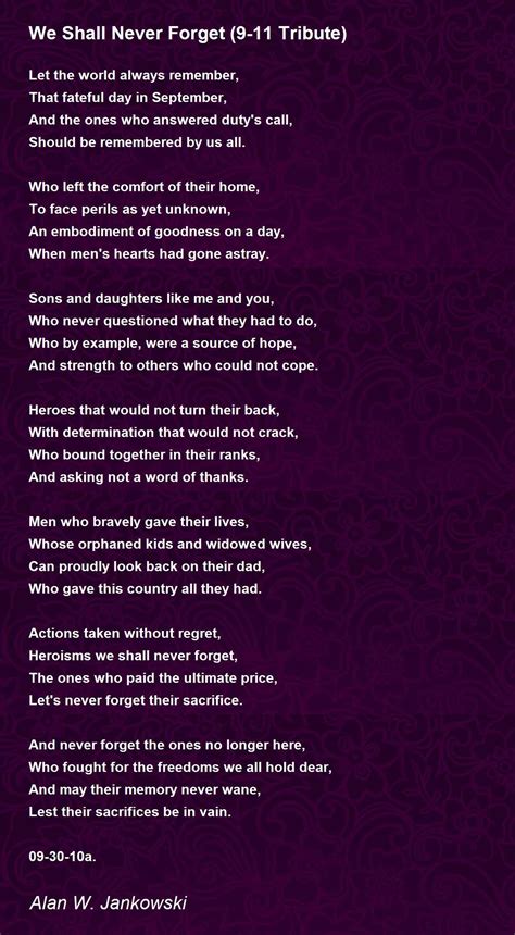 We Shall Never Forget (9-11 Tribute) Poem by Alan W. Jankowski - Poem