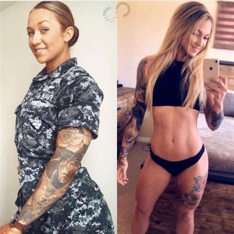 Two Women With Tattoos On Their Arms And Stomachs