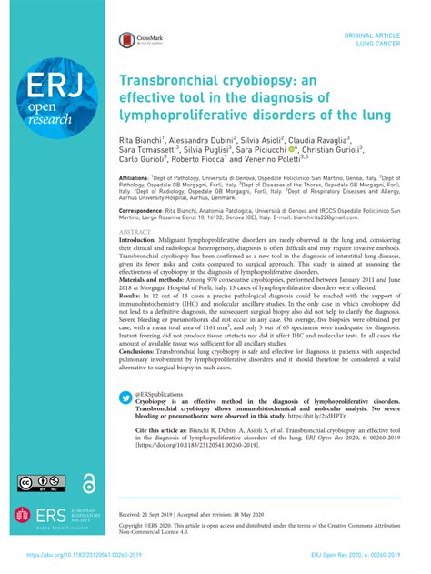 Pdf Transbronchial Cryobiopsy An Effective Tool In The Diagnosis Of