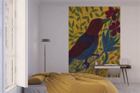 Grande fresque murale Oiseau Bordeaux - Papier peint panoramique ...
