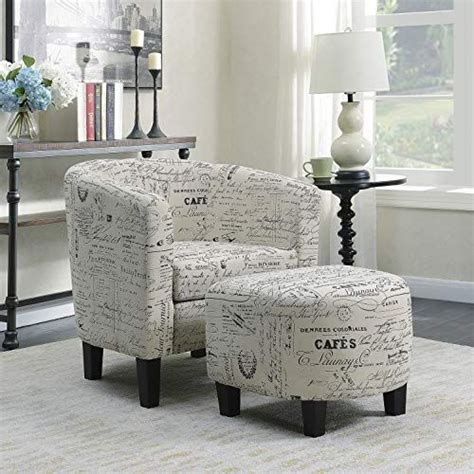 Belleze Accent Tub Chair Curved Back French Print Script Linen Fabric W