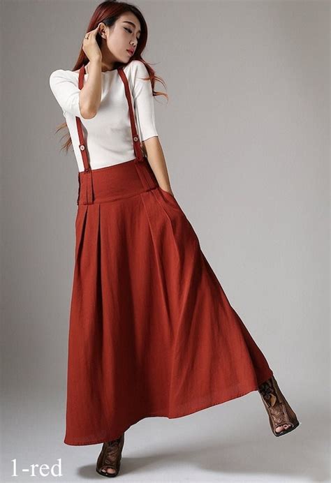 Linen Suspender Skirt Women High Waisted Maxi Skirt With Etsy