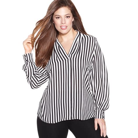 Inc International Concepts Plus Size Longsleeve Striped Blouse In White