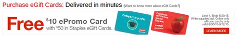 Check spelling or type a new query. $10 Staples Promo Card with $50 e-Gift Card Purchase - Doctor Of Credit