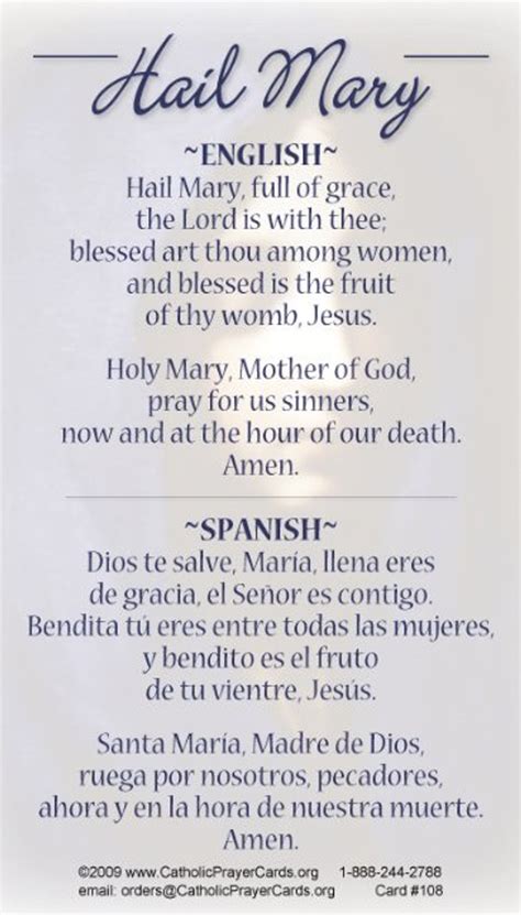 Hail Mary In English And Spanish Prayer Card