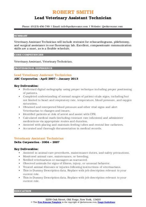 People will always have pets. Veterinary Assistant Technician Resume Samples | QwikResume