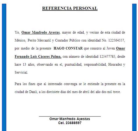 Formato De Referencia Personal Imagui