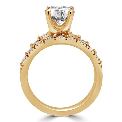 Round Cut Diamond Multi Stone 4 Prong Engagement Ring And Wedding Band