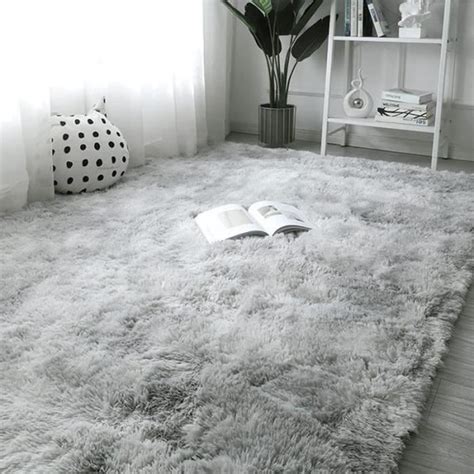 Tapis Poils Longs Super Doux Et Moelleux Gris Et Blanc X