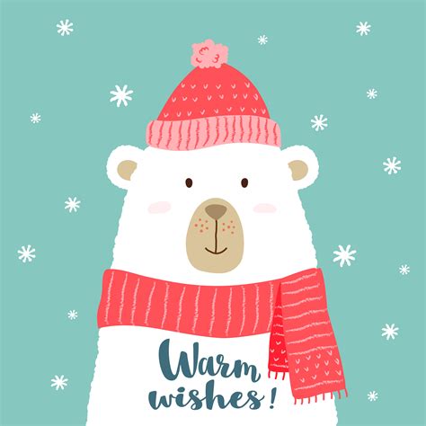 Vector Illustration Of Cute Cartoon Bear In Warm Hat And Scarf With