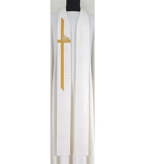 Narrow White Silk Clergy Stole For Easter Or All Saints Day