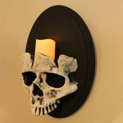 Halloween Skull Head Candle Holder Scary Skeleton Head Wall Mounted