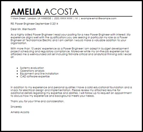 Engineering cover letters, like all other cover letters, should be precise and describe. Cover Letter Power Engineering - Sample Electrical ...