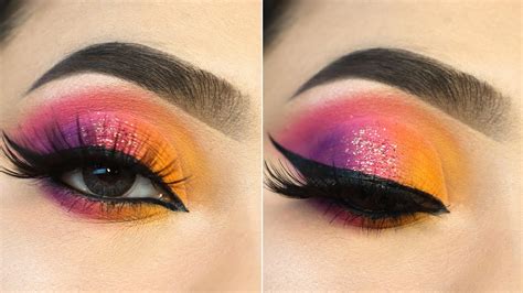 Colorful Bridal Cut Crease Eye Makeup Tutorial With Glitter Simple