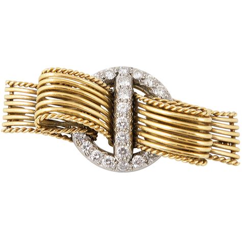 Cartier 1950s Diamond Gold Brooch Vintage Fine Jewelry Retro