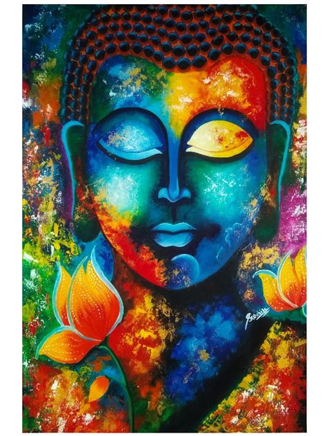 Colorful Lord Buddha Acrylic On Canvas Painting By Sanchita