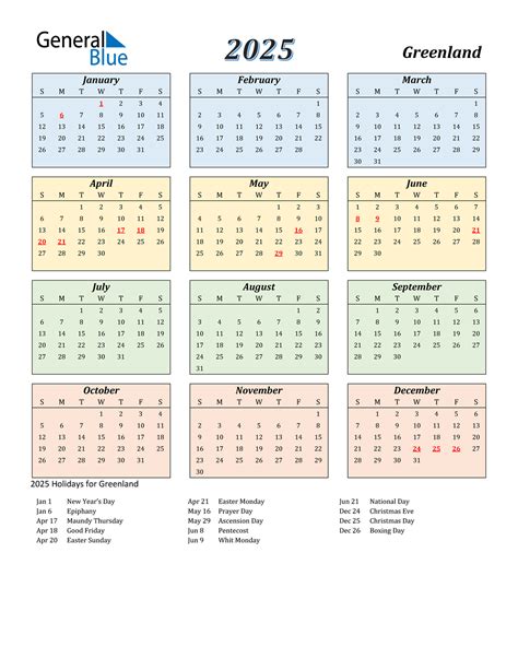 2025 Greenland Calendar With Holidays