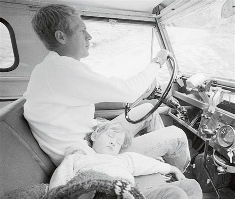 Steve Mcqueen Driving His Land Rover While His Daughter Terry Takes