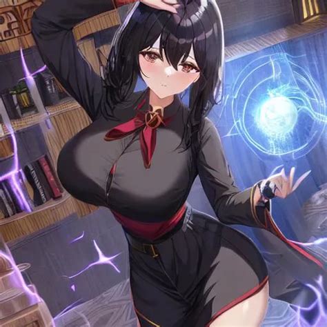 Black Haired Busty Magic Girl Mage Openart