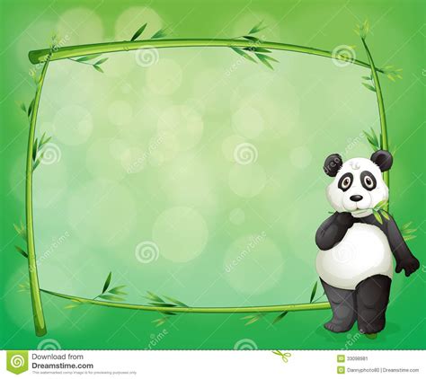 A Panda Beside A Frame Made Of Bamboo Stock Vector Illustration Of