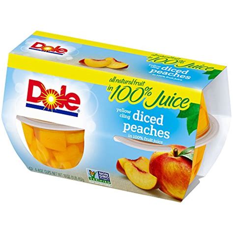 Dole Fruit Bowls Diced Peaches In 100 Fruit Juice 4 Ounce 4 Cups All