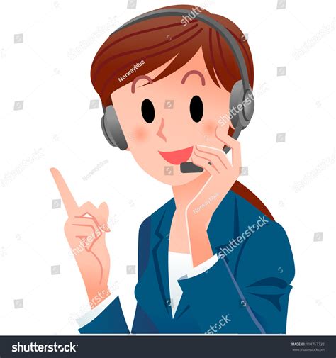 Cartoon Close Up Cute Support Phone Operator Pointing Up With A Smile