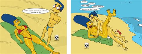 Rule 34 Animated Beach Female Human Male Marge Simpson Milhouse Van Houten Straight The Fear