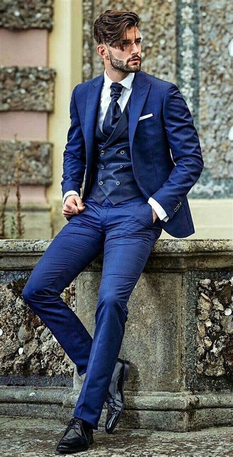 men blue 3 piece business summer suit slim fit one button bespoke party wear suit etsy moda