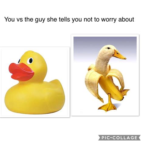 there is a banana and a rubber duck in the same photo both have red beaks