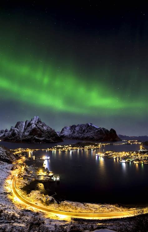 Northern Lights Over Reine Lofoten Island Norway Travel Guide