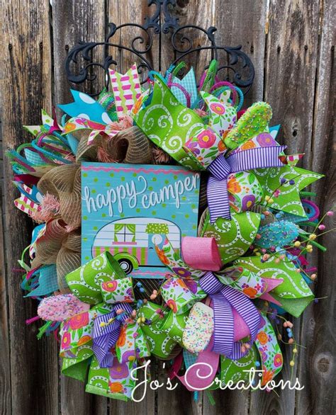 Fun Colorful Vintage Camper Wreath For Front Door Summertime Etsy