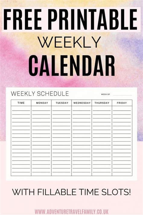 Free Printable Calendar With Time Slots Instant Download